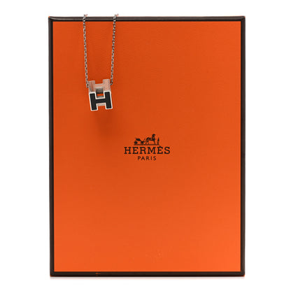 Hermes Lacquered Palladium Cage d'H Pendant Necklace Black 7 of 7