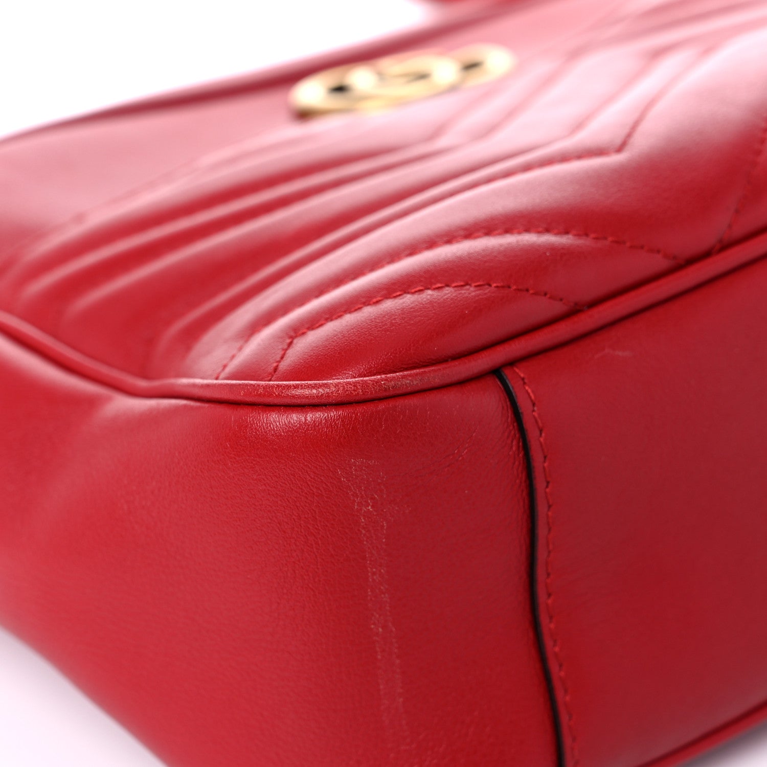 Gucci Calfskin Matelasse Medium GG Marmont Chain Shoulder Bag Hibiscus Red 9 of 17