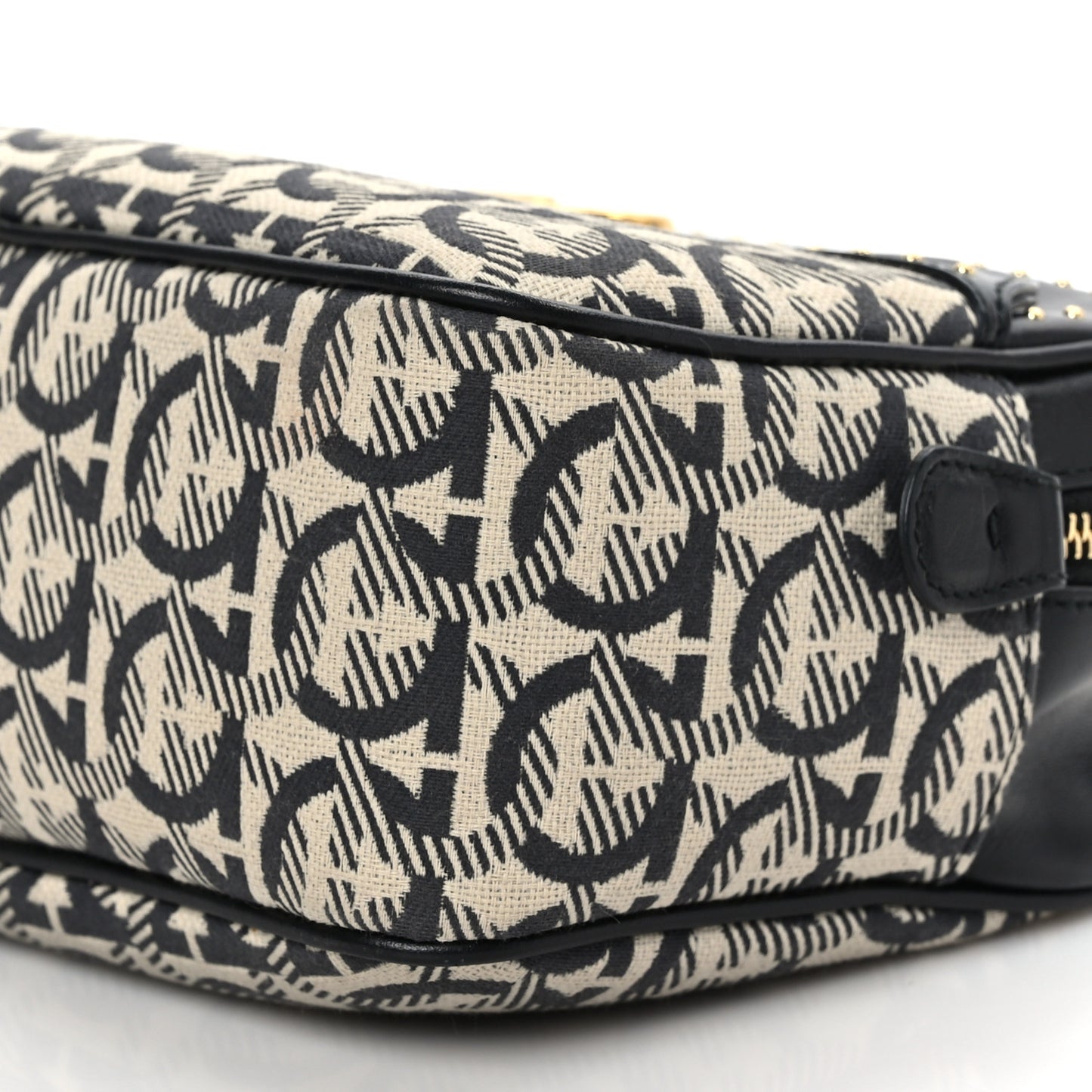 Canvas Calfskin Gancini Camera Bag Black Beige