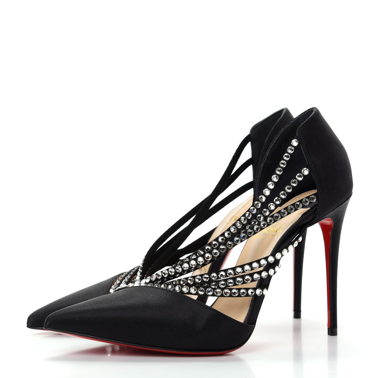 Christian Louboutin Crepe Satin Strass Antinorina 100 Pumps 37 Black 3 of 9