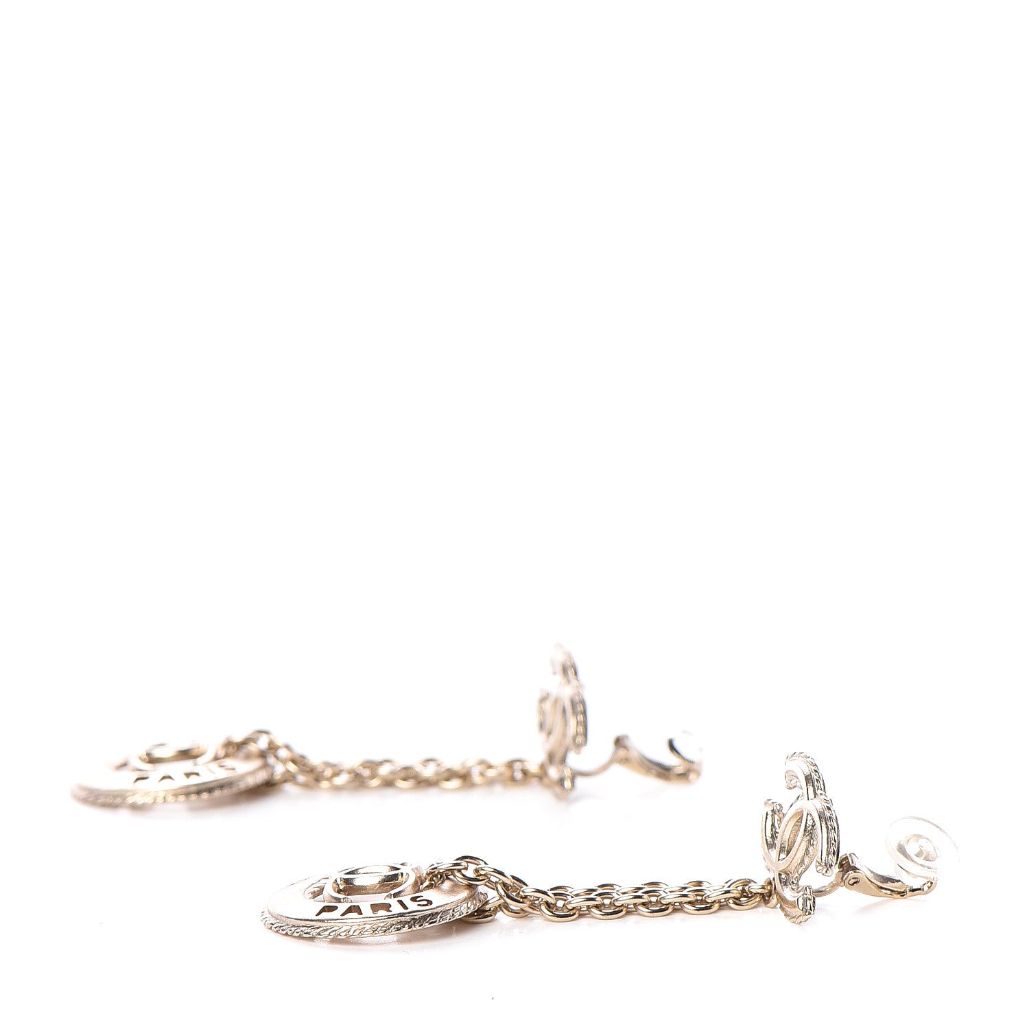 Chanel Medallion CC Drop Earrings Light Gold 4 of 5