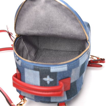 Louis Vuitton Denim Damier Monogram Patchwork Palm Springs Backpack Mini Blue Rouge 5 of 9