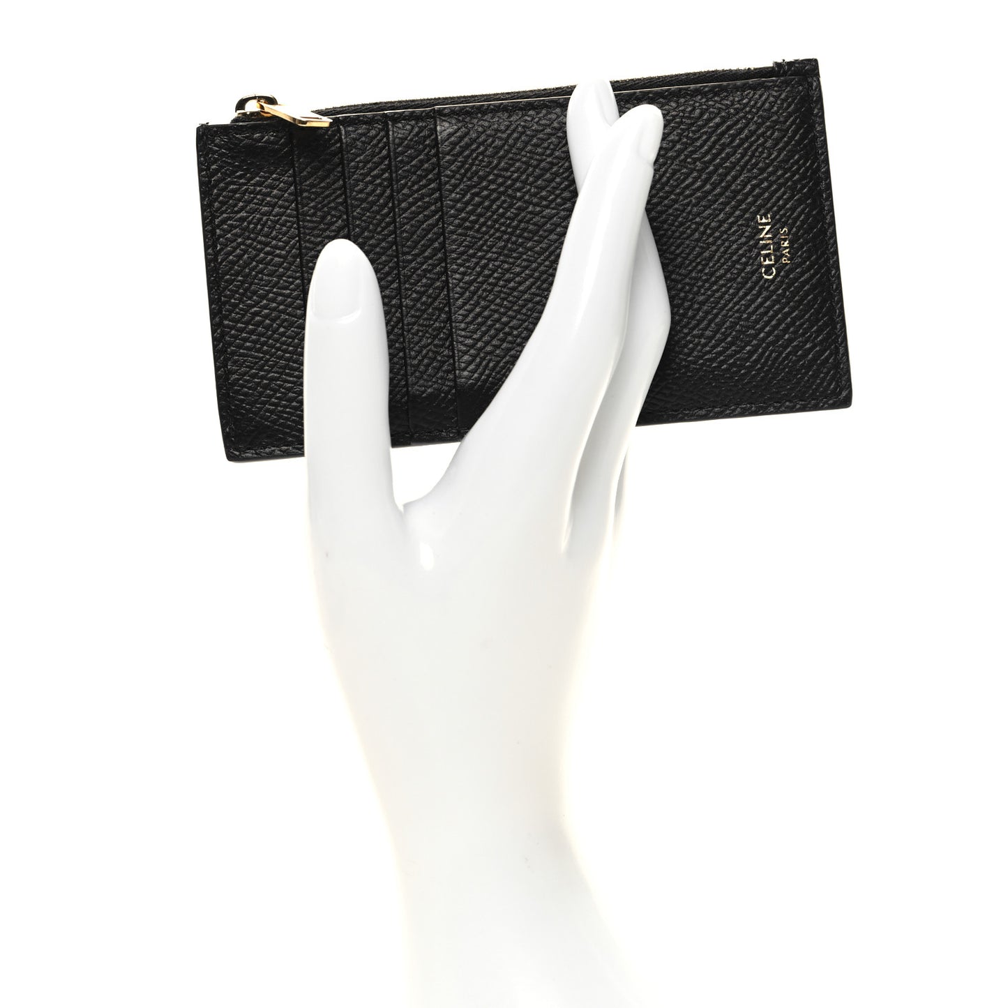 Grained Calfskin Zipped Card Holder Black
