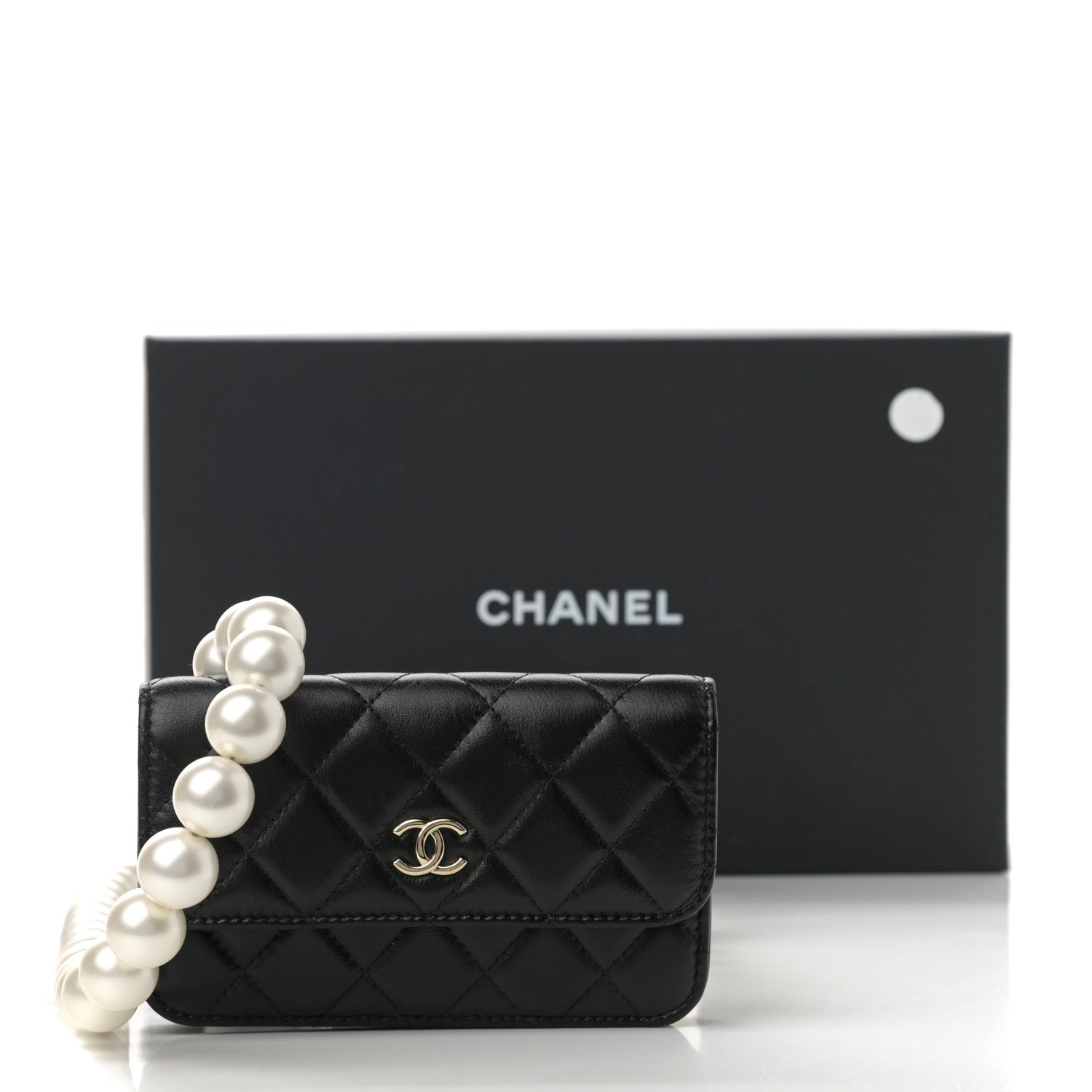 Chanel Calfskin Quilted Maxi Pearls Clutch With Chain Black 10 of 10