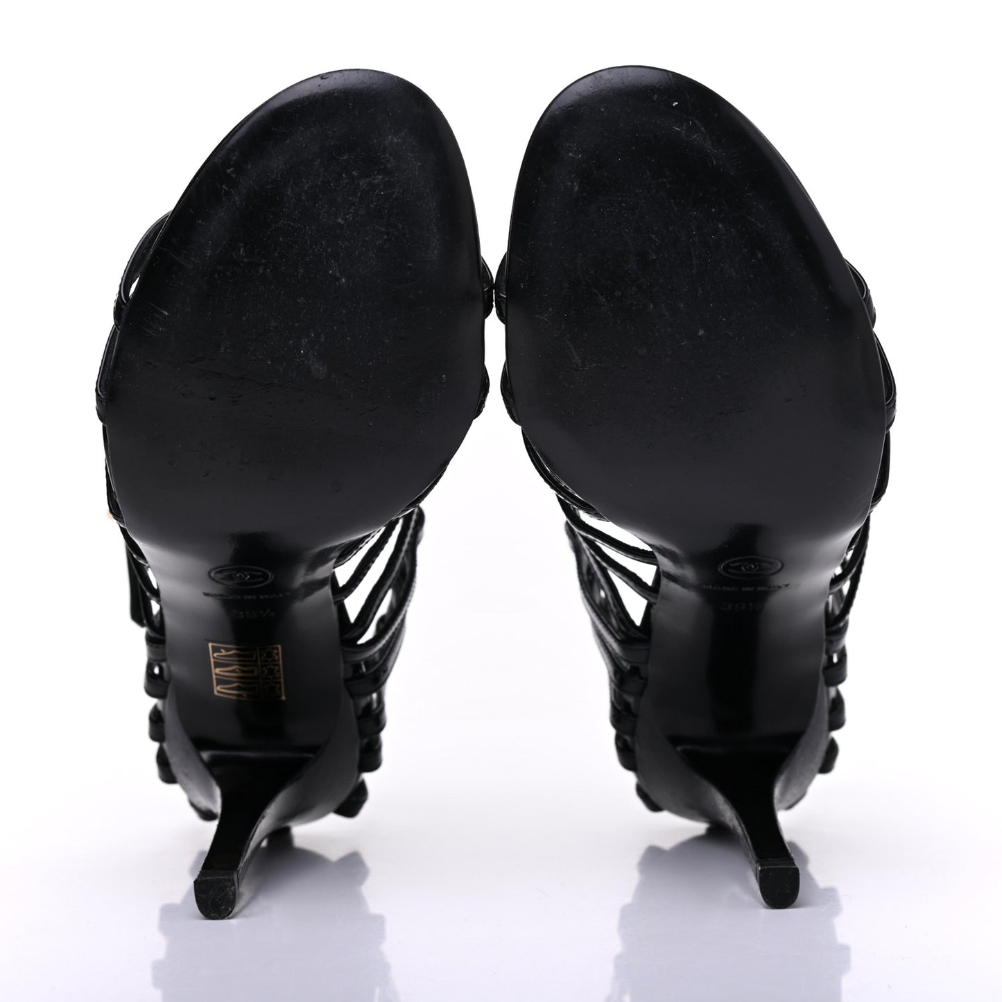 Patent Calfskin Crystal Bow Strappy Sandals 39.5 Black