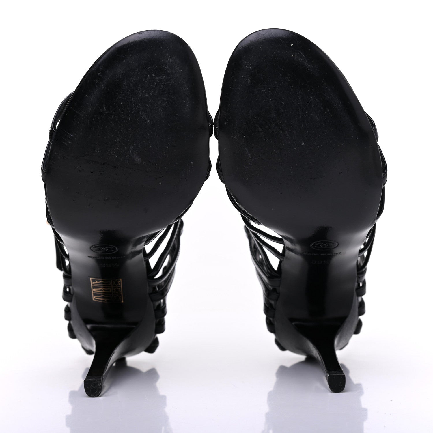 Chanel Patent Calfskin Crystal Bow Strappy Sandals 39.5 Black 5 of 13