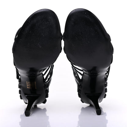 Chanel Patent Calfskin Crystal Bow Strappy Sandals 39.5 Black 5 of 13