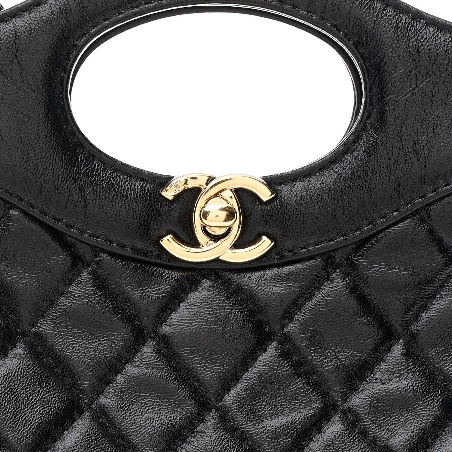 Chanel Shiny Crumpled Calfskin Quilted Mini 31 Shopping Bag Black 7 of 10