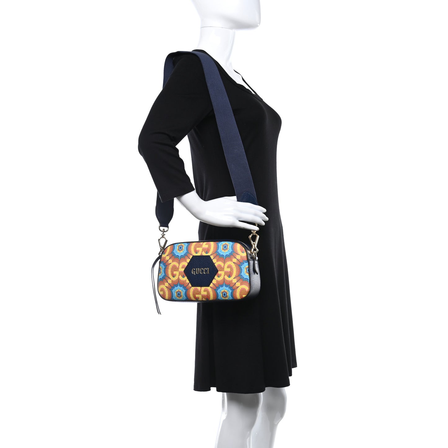 GG Supreme Kaleidoscope Calfskin Script Logo Gucci 100 Camera Bag Blue Orange Multicolor Blue Agata