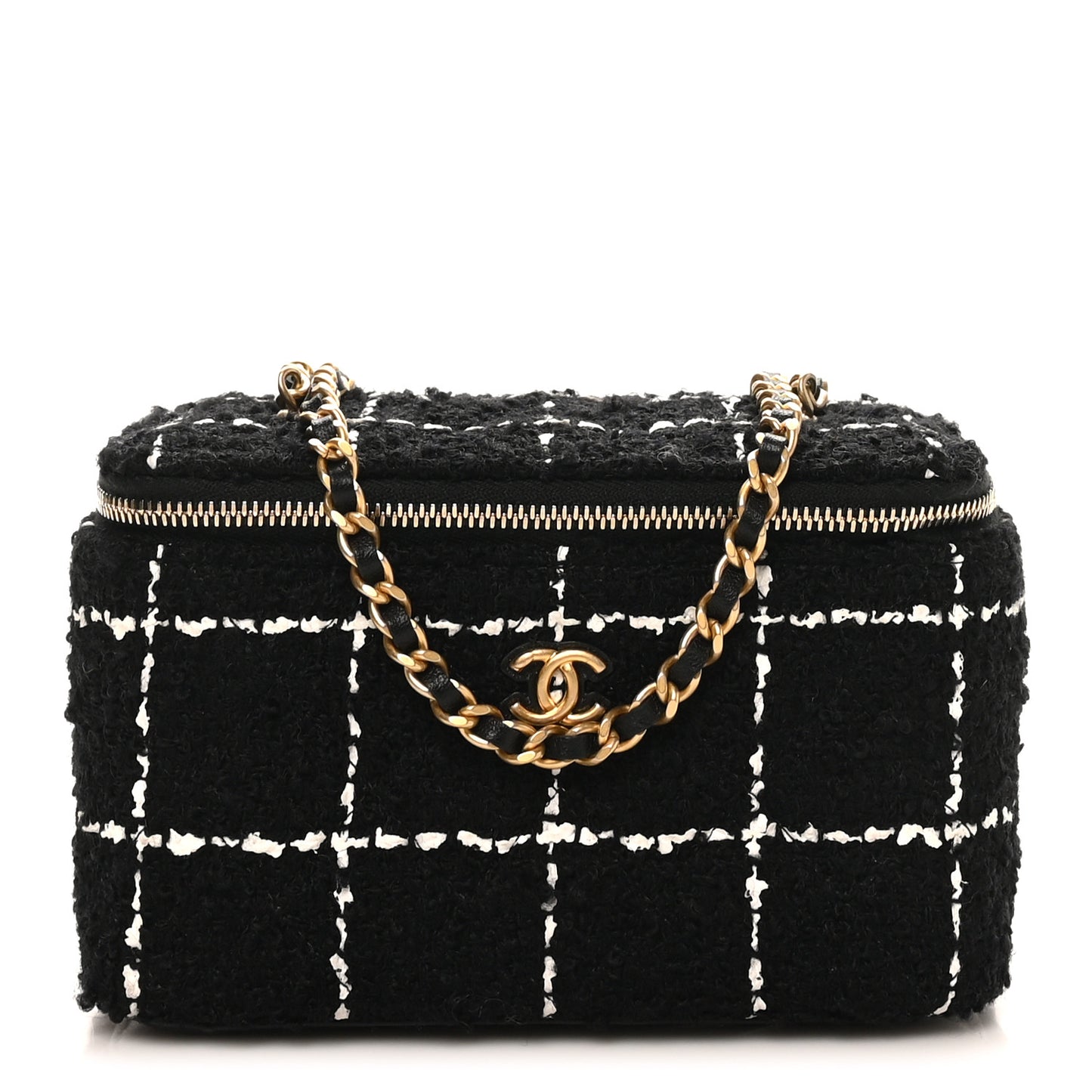 Tweed Pearl Crush Small Vanity Case With Chain Black White