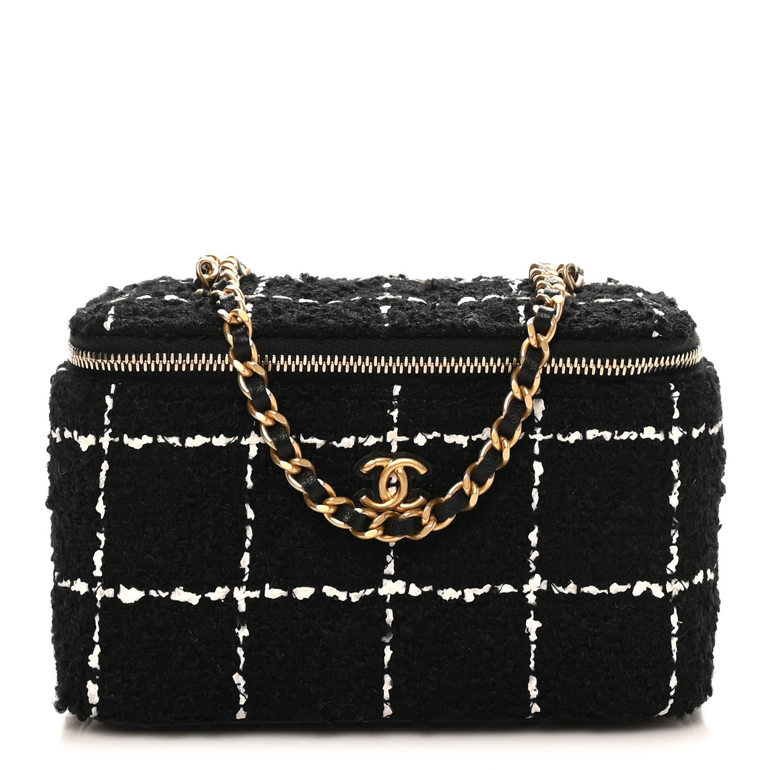 Chanel Tweed Pearl Crush Small Vanity Case With Chain Black White 1 of 12