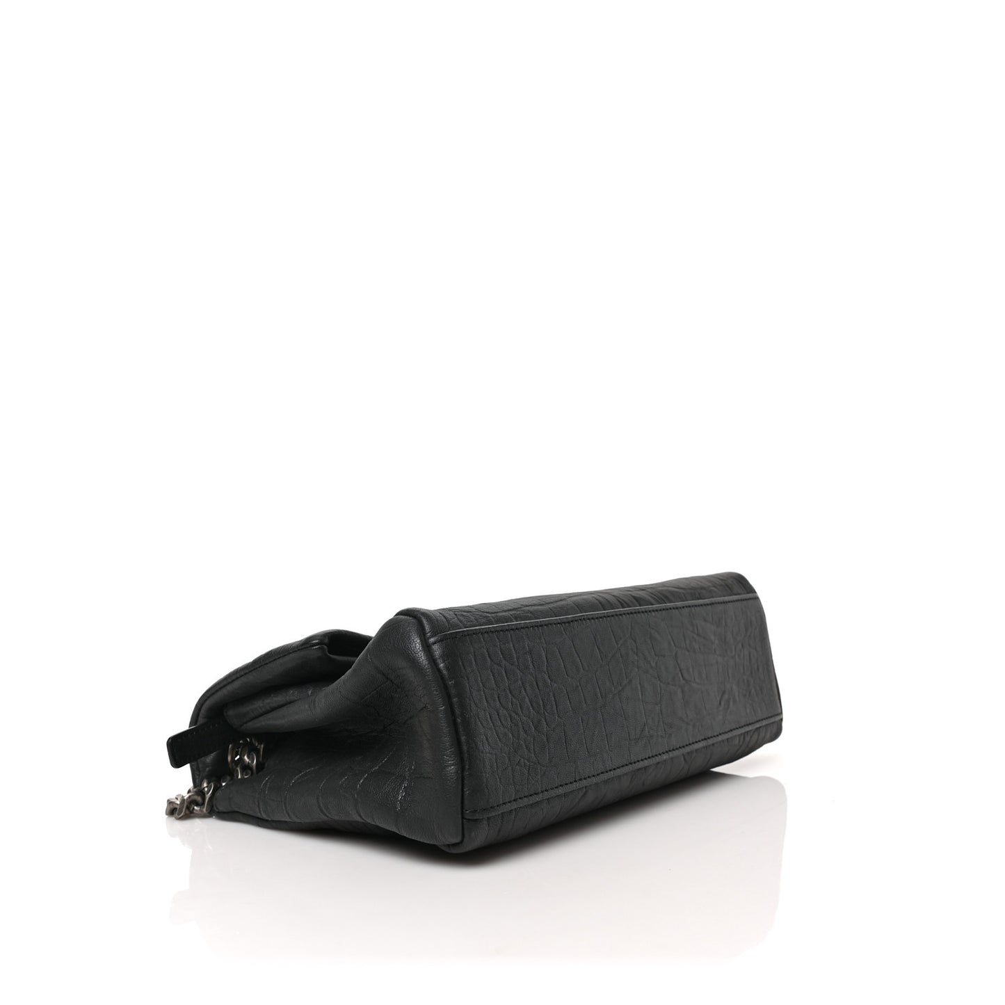 Crocodile Embossed Calfskin Medium West Hollywood Monogram Fold-Over Black