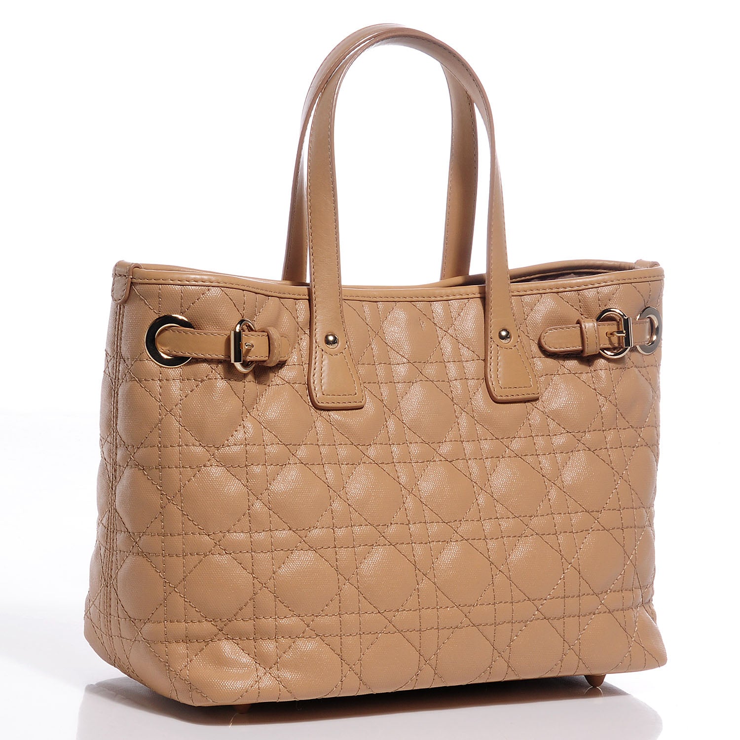 Christian Dior Coated Canvas Cannage Small Panarea Tote Beige 4 of 9