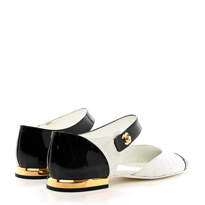 Chanel Patent Lambskin Quilted Cap Toe Ballerina Flats 41 Ivory Black 4 of 9