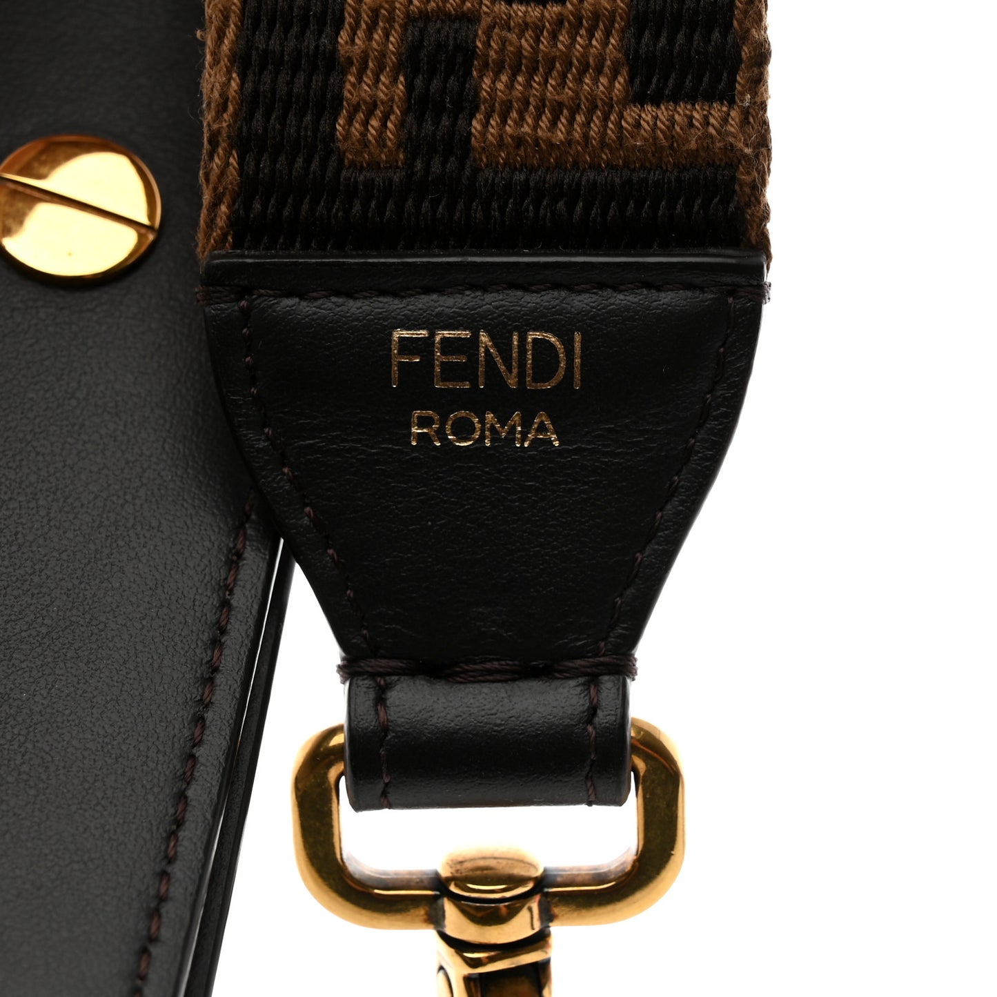 Ribbon Vitello Century FF 1974 Flat Studded Strap You Fango Marrone Ebano