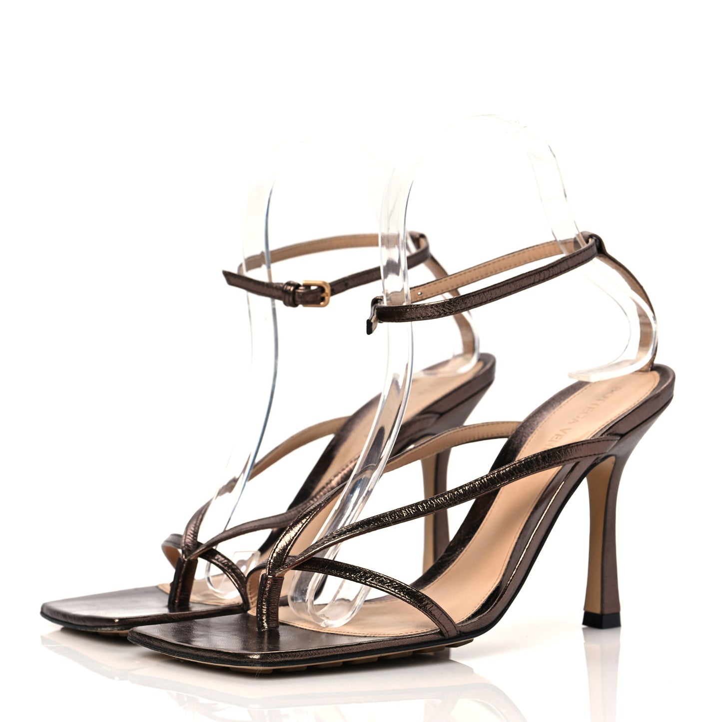 Metallic Lambskin Stretch Multi Strap 90mm Sandals 38 Fondant