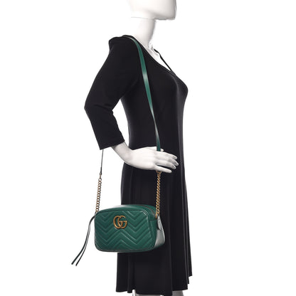 Gucci Calfskin Matelasse Small GG Marmont Chain Shoulder Bag Emerald Green 2 of 13