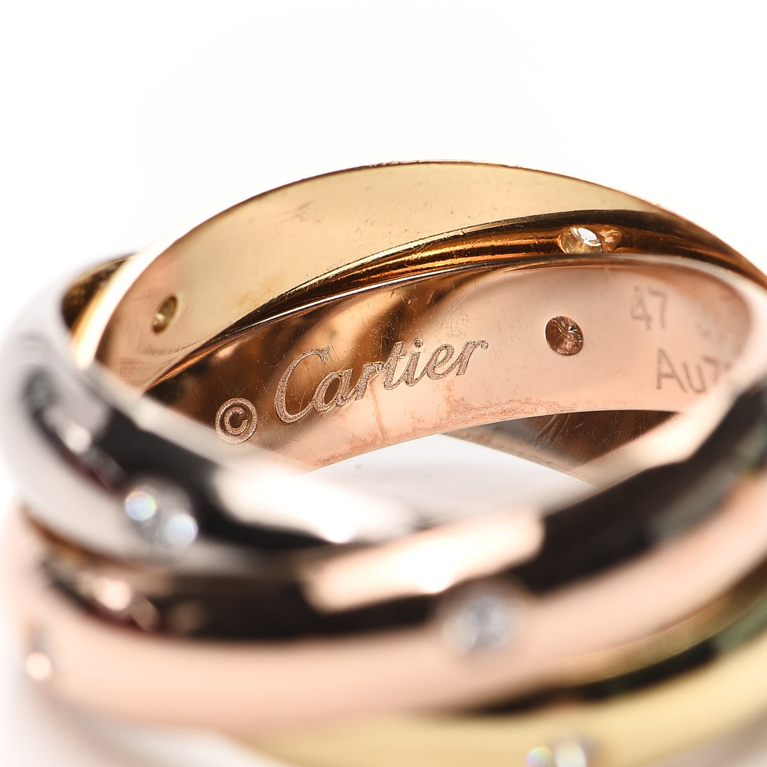 Cartier 18K Pink Yellow White Gold Diamond Medium Trinity Ring 47 4 4 of 6