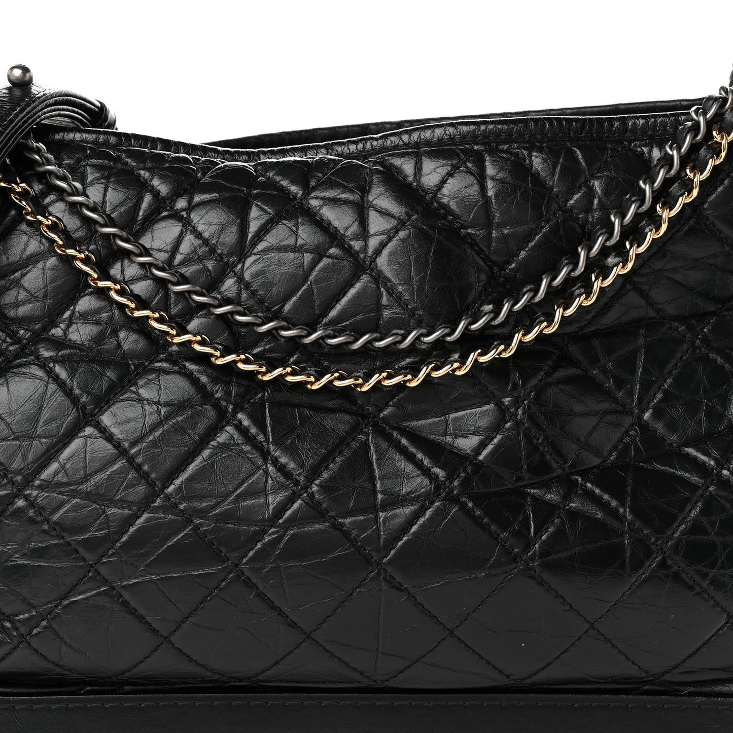 Aged Calfskin Quilted Large Gabrielle Hobo Black