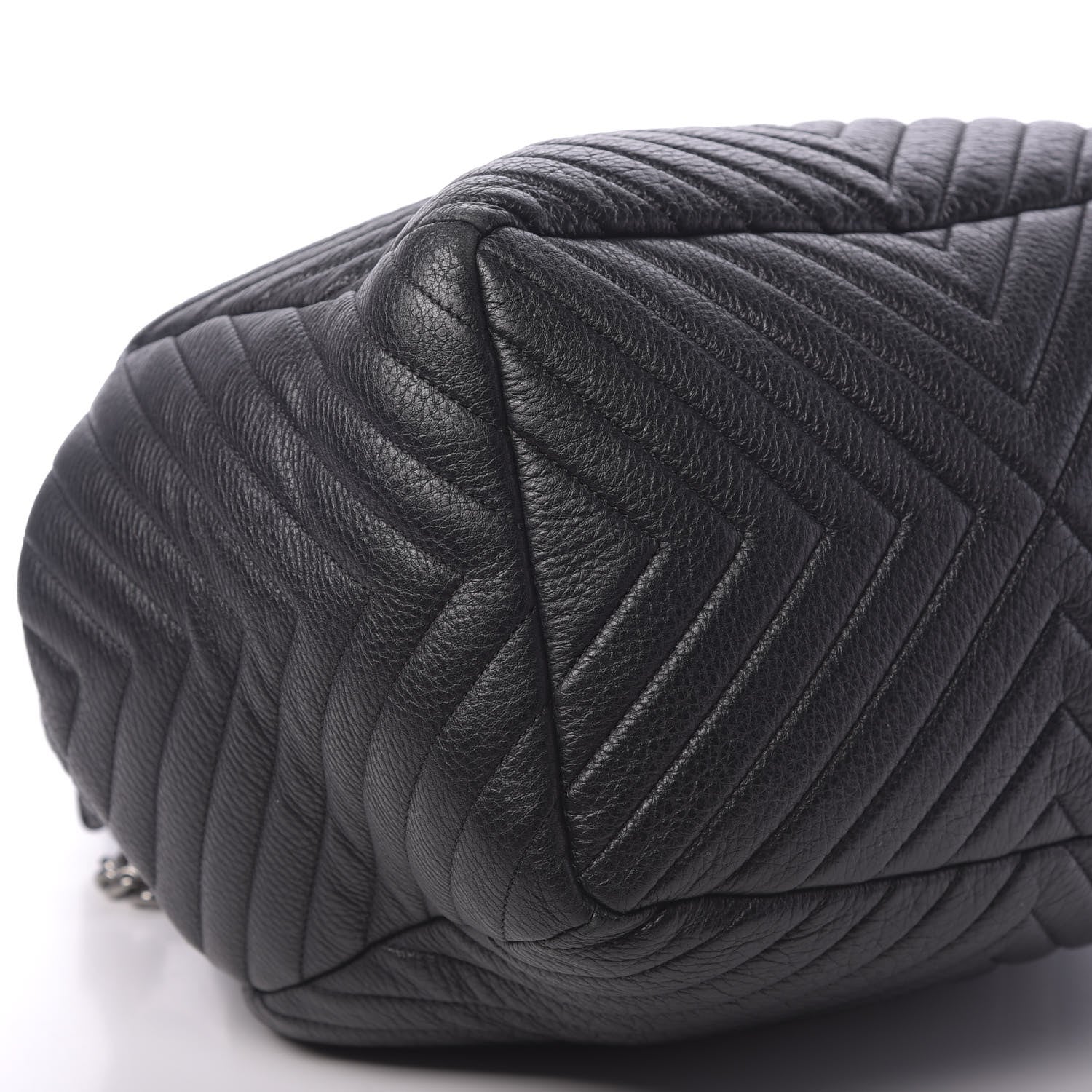 Chanel Deerskin Chevron Large CC Chain Bucket Drawstring Bag Black 9 of 11