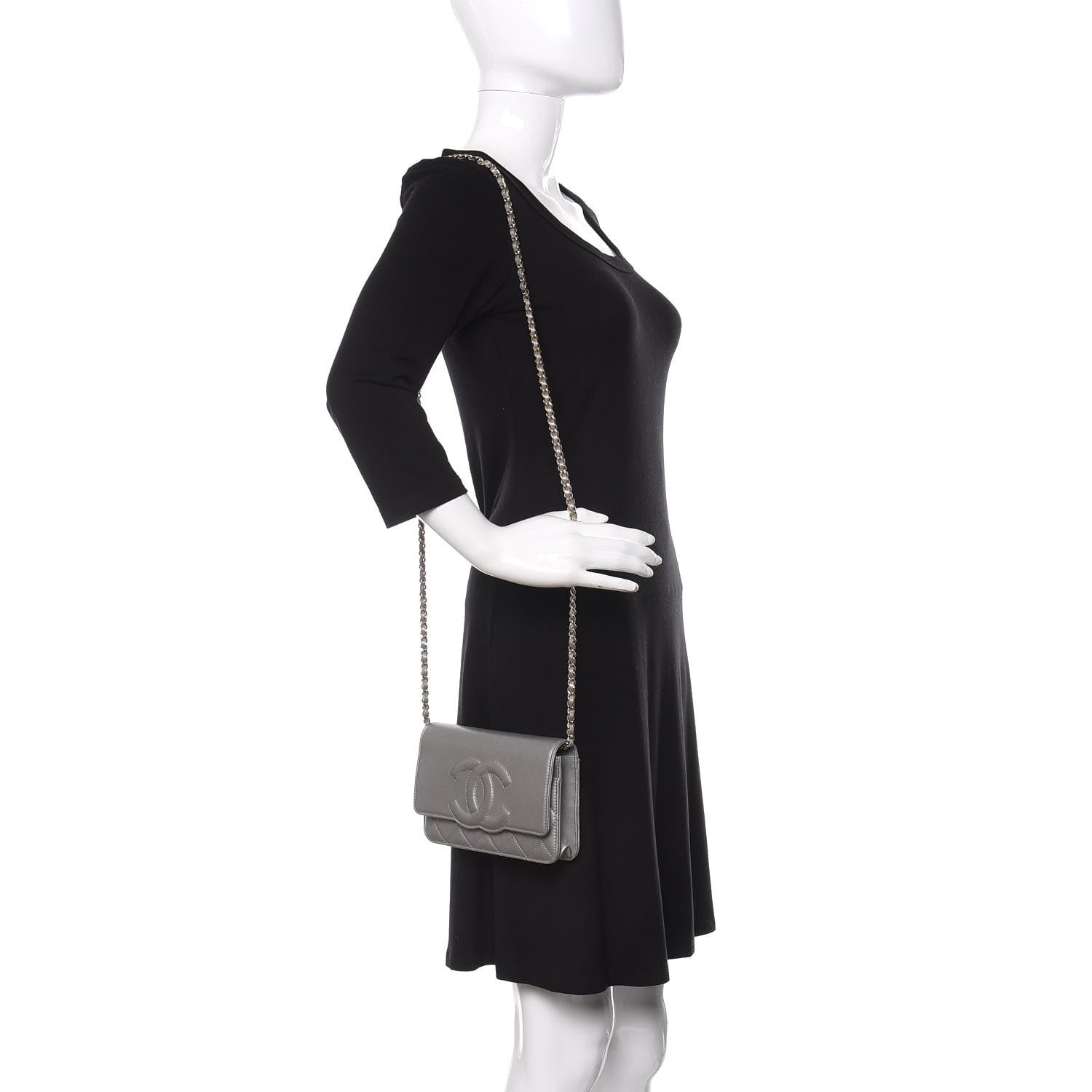 Chanel Metallic Goatskin Quilted Timeless CC Wallet On Chain WOC Silver 2 of 12