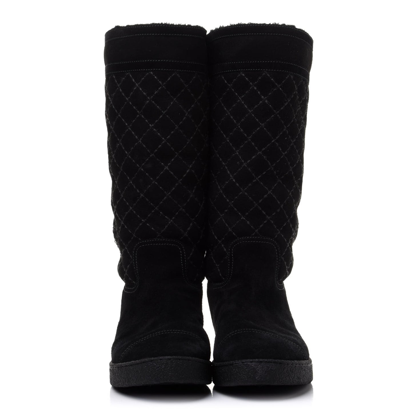 Suede Quilted Shearling High Boots 40 Black