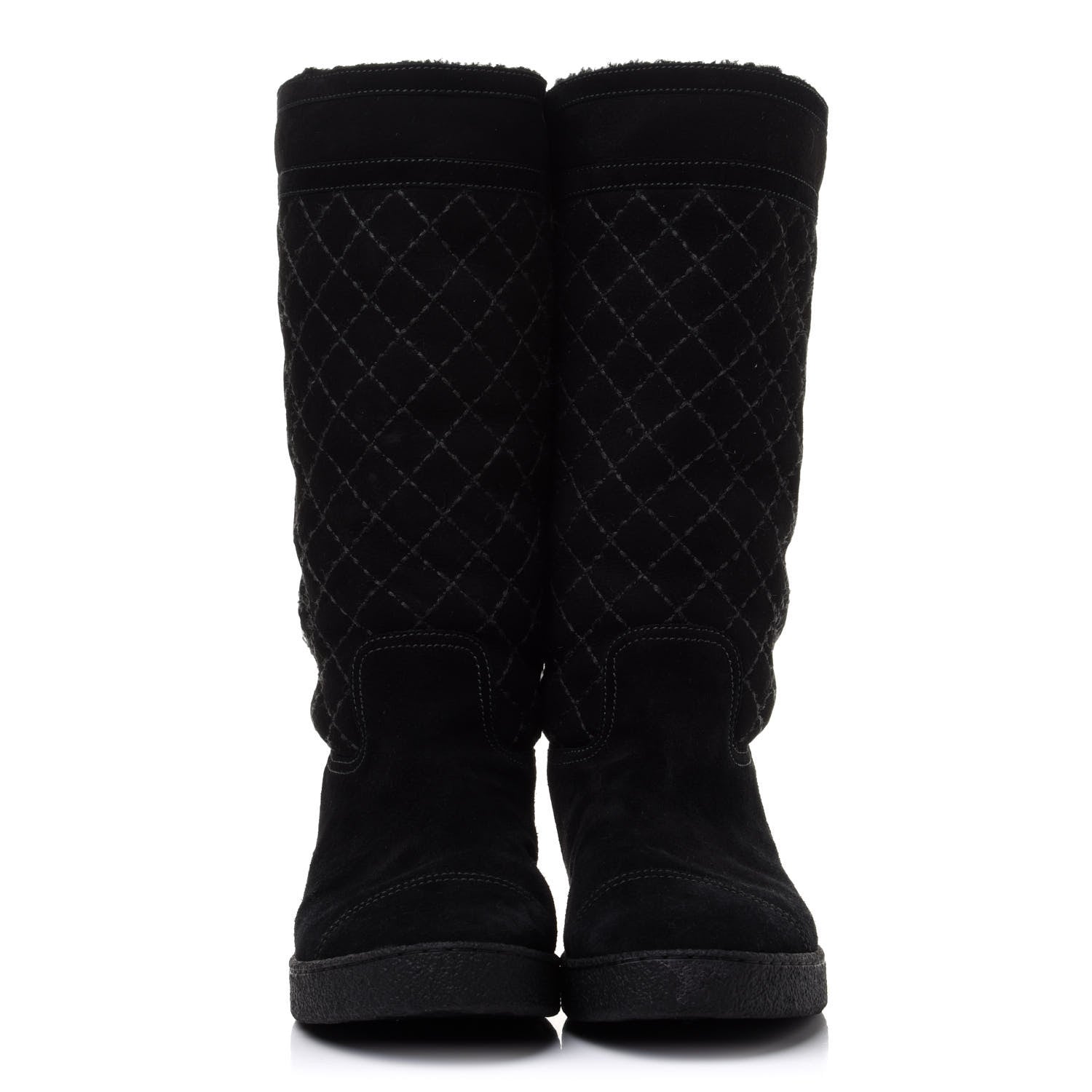 Chanel Suede Quilted Shearling High Boots 40 Black 2 of 12