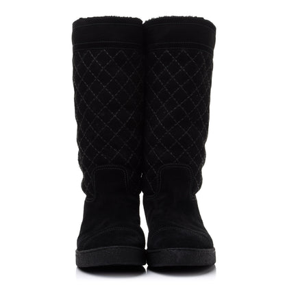 Chanel Suede Quilted Shearling High Boots 40 Black 2 of 12