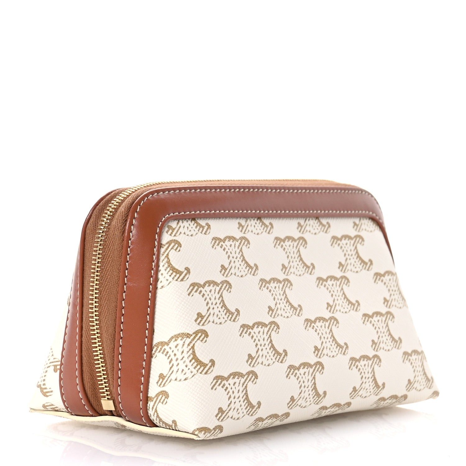 Celine Triomphe Canvas Calfskin Small Cosmetic Pouch White 3 of 9