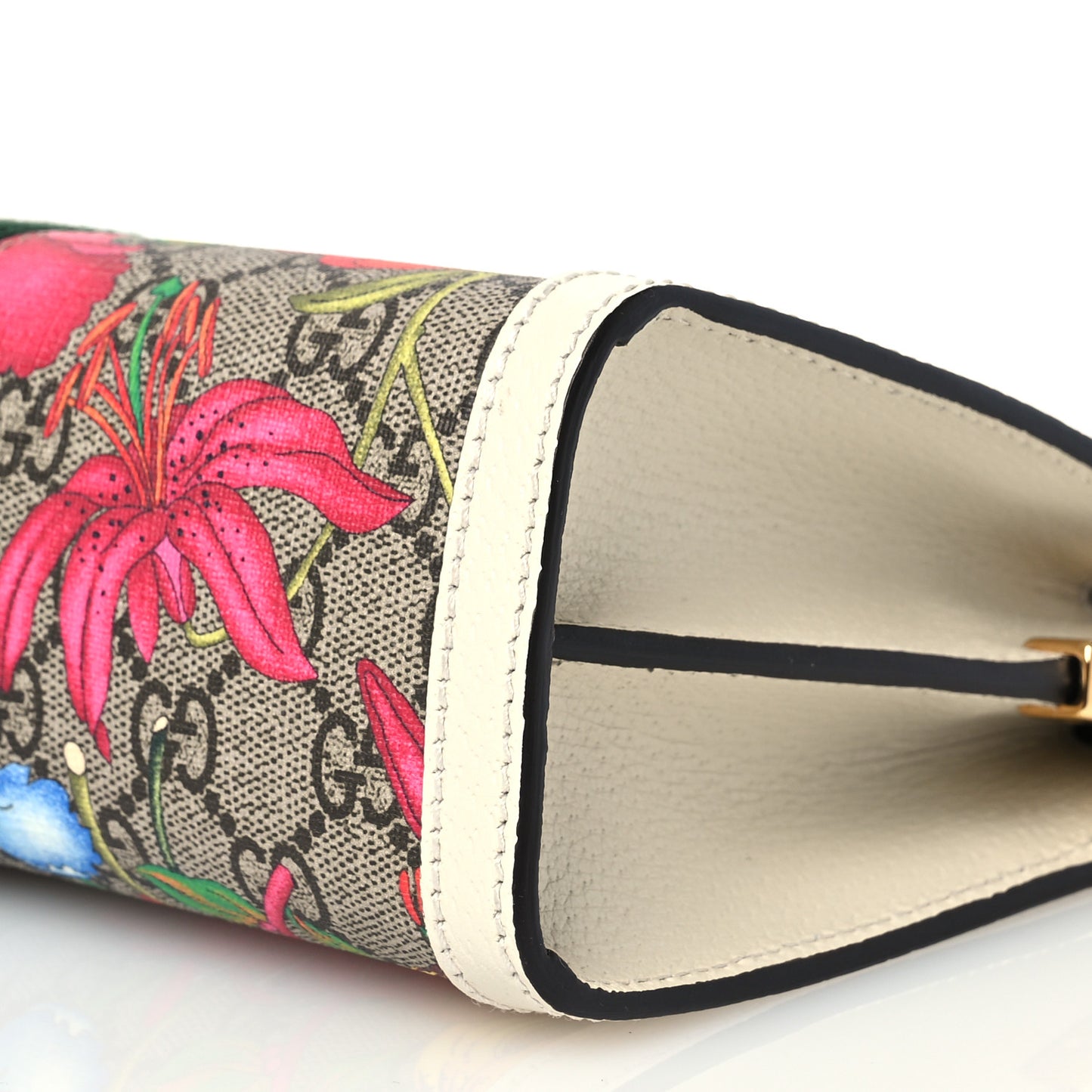 GG Supreme Monogram Flora Web Small Ophidia Chain Shoulder Bag White