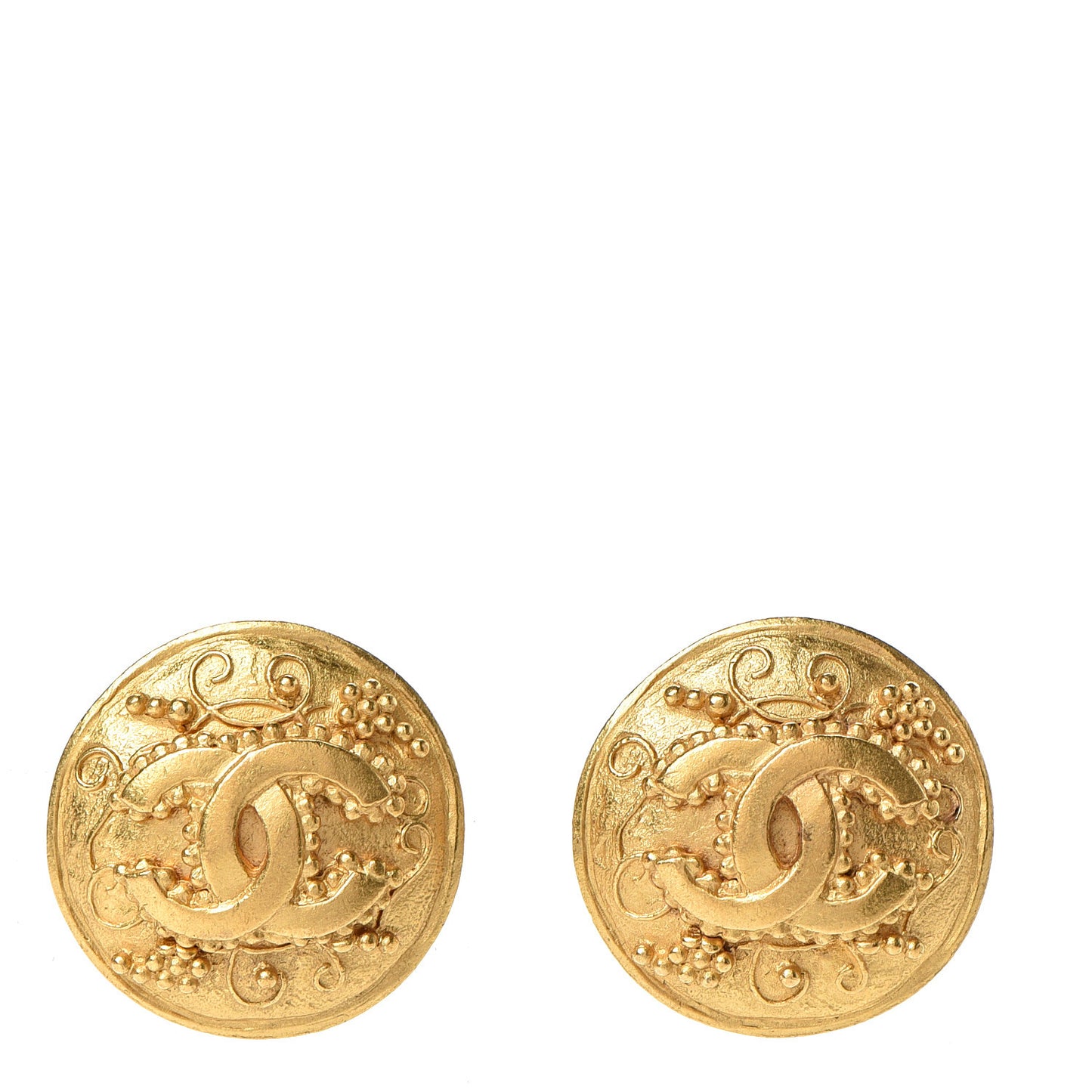 CC Button Clip On Earrings Gold
