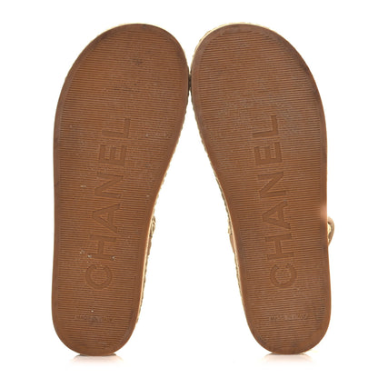 Chanel Cord Lambskin Quilted Logo Sandals 38 Beige 5 of 10