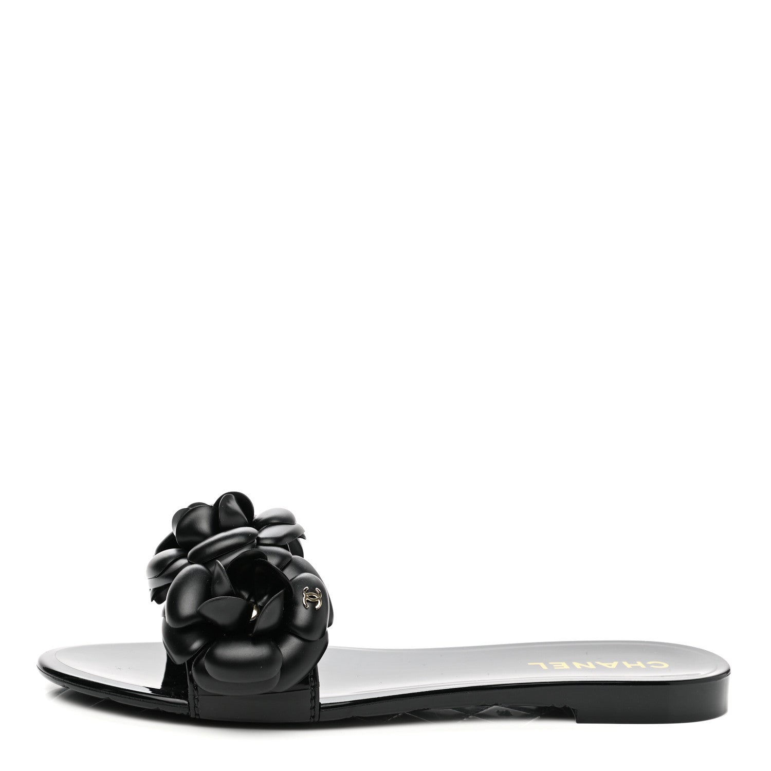 Chanel Patent Camellia CC Slides 36 Black 1 of 9