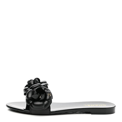 Chanel Patent Camellia CC Slides 36 Black 1 of 9