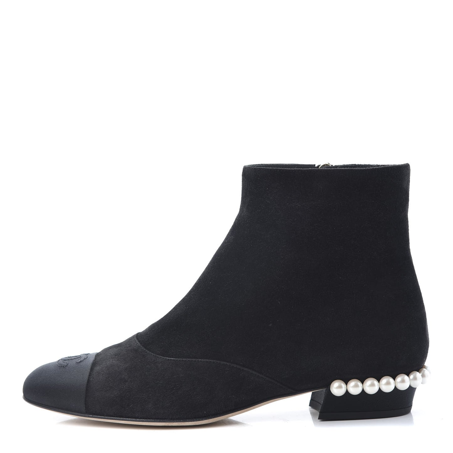 Suede Calfskin Pearl Cap Toe Short Boots 37.5 Black