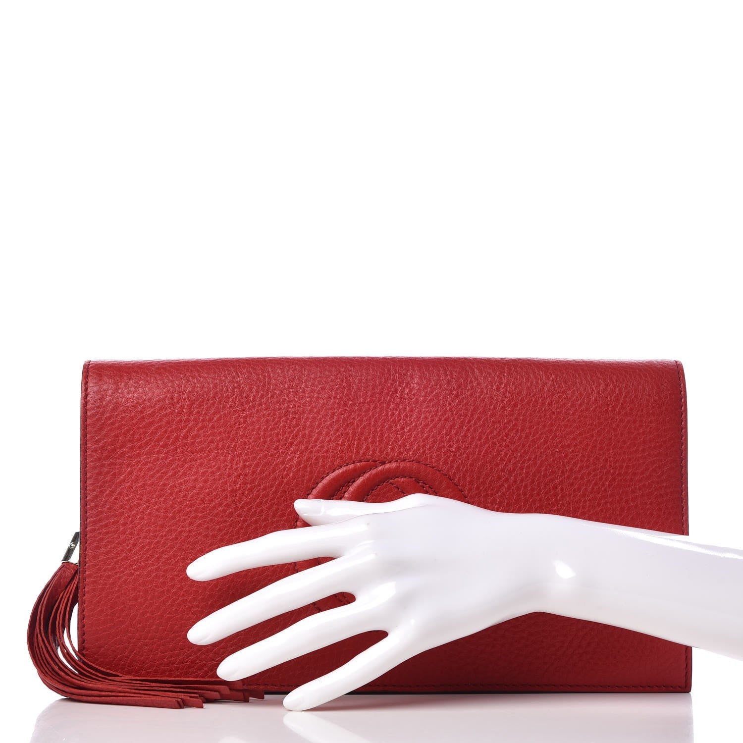 Gucci Pebbled Calfskin Medium Soho Clutch Red 2 of 9
