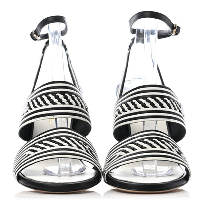 Chanel Lambskin Braided Striped Sandals 37.5 Black White 2 of 7