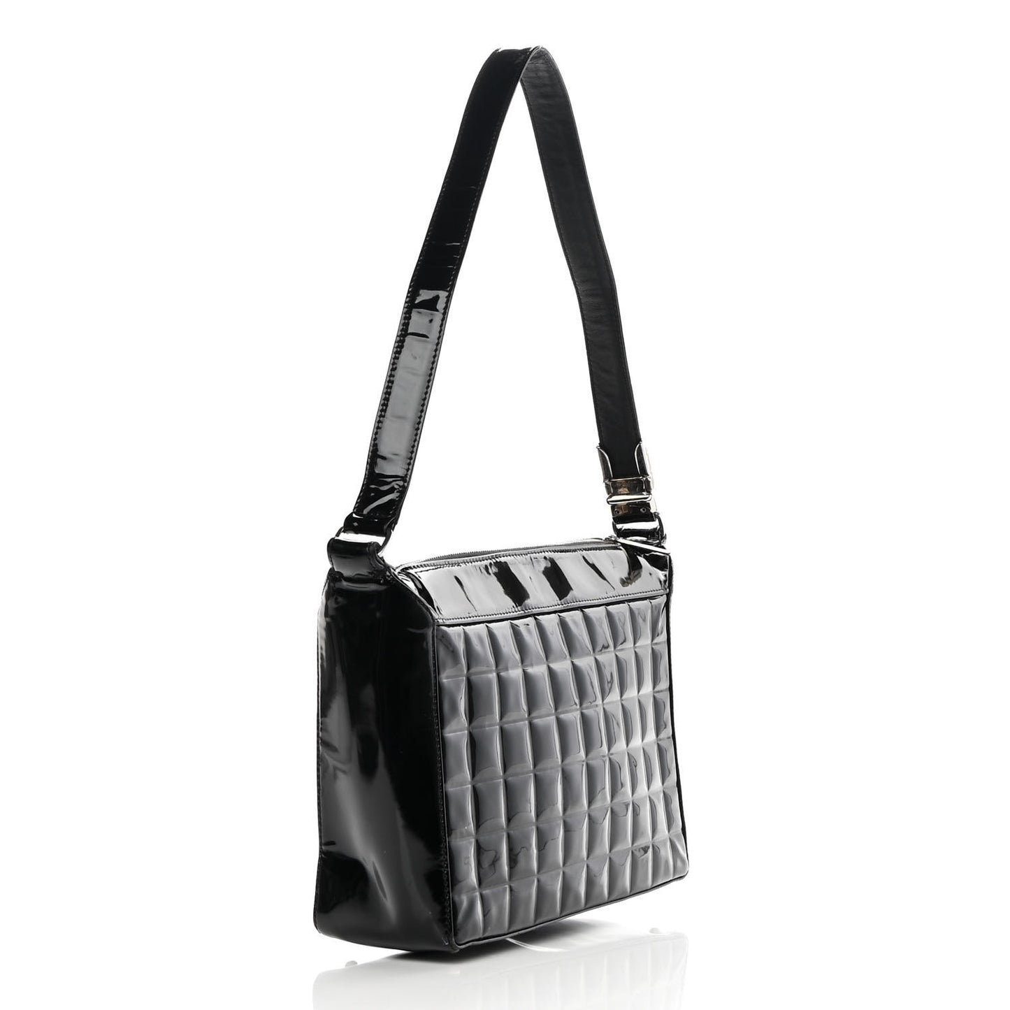 Patent Chocolate Bar Quilted CC Shoulder Bag Black