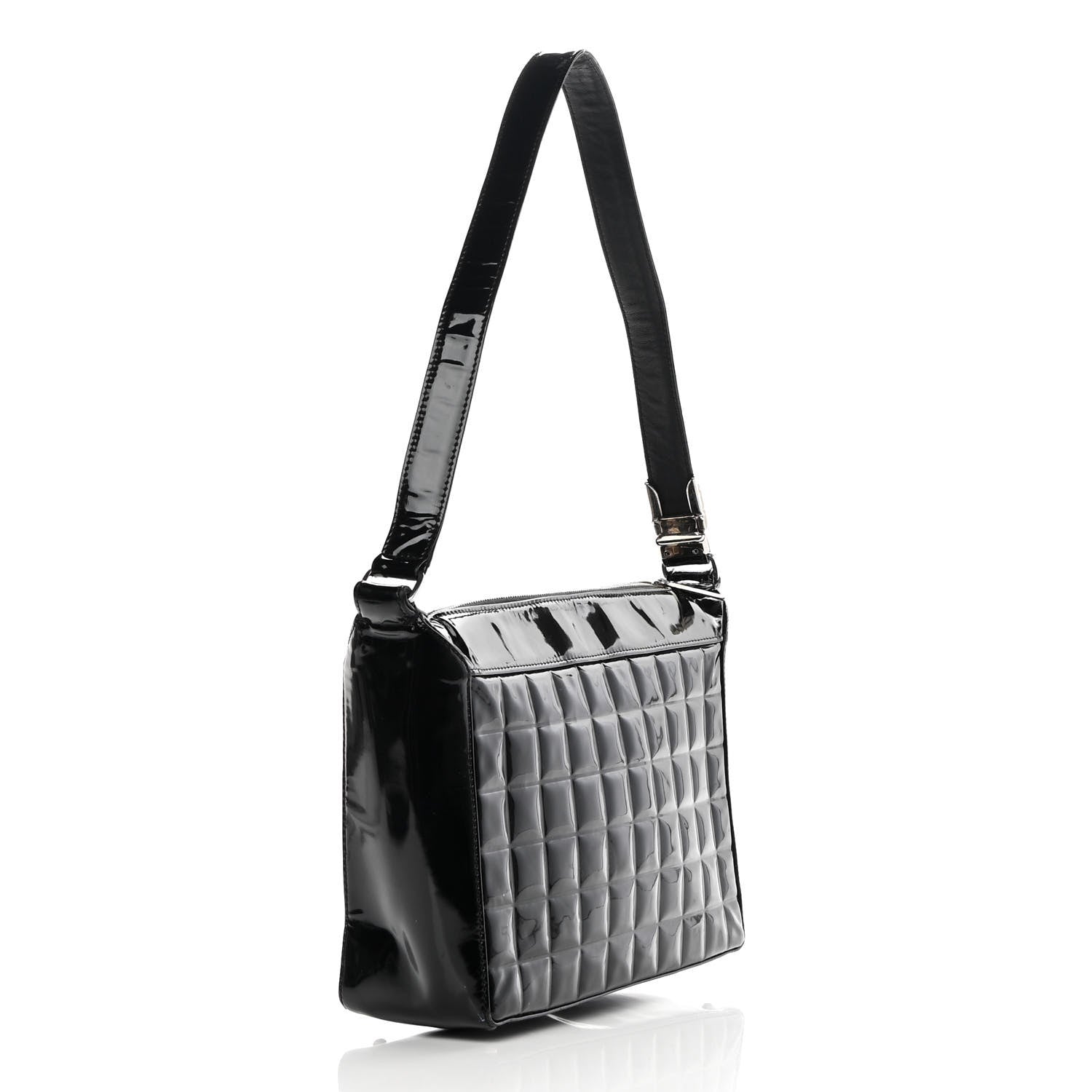 Chanel Patent Chocolate Bar Quilted CC Shoulder Bag Black 2 of 14