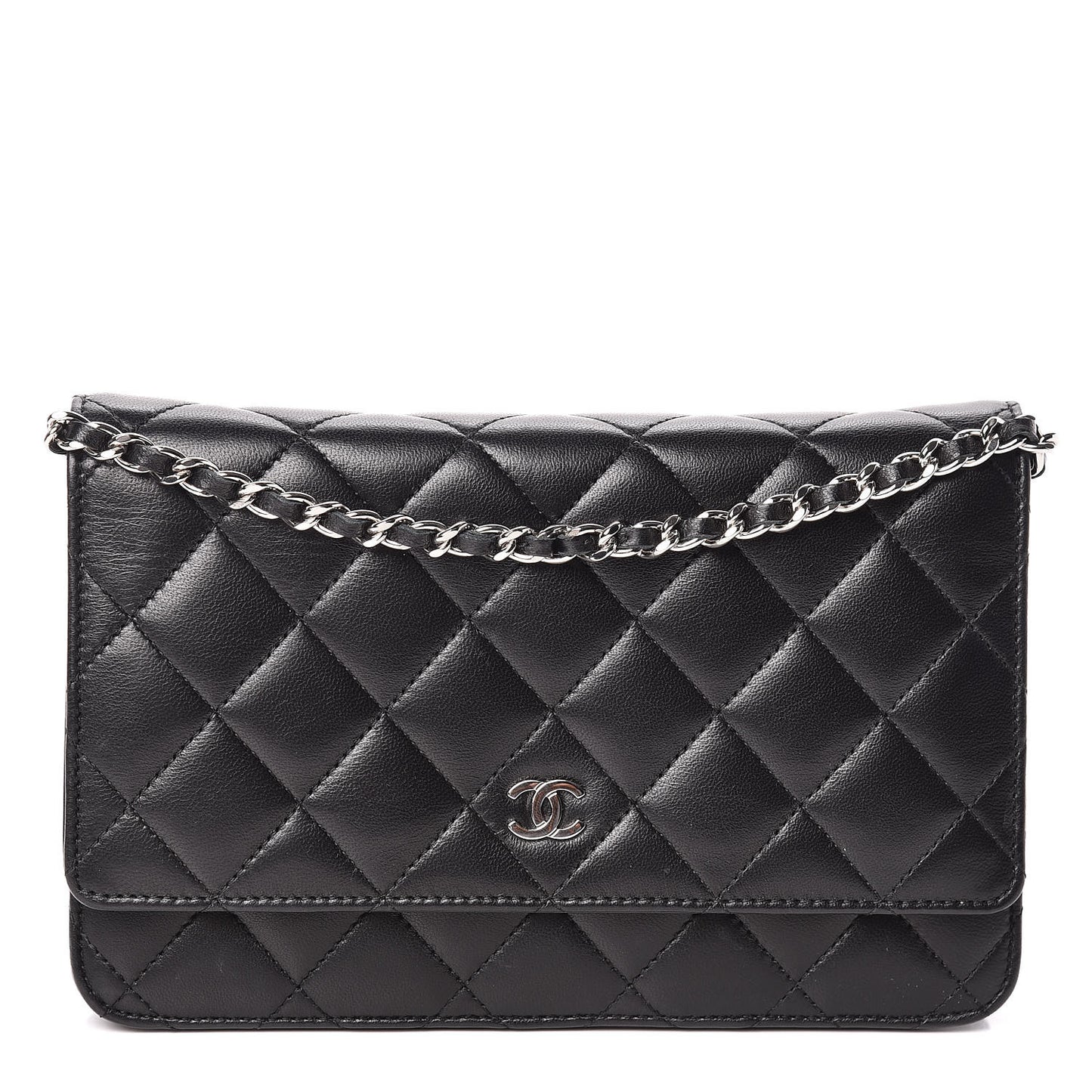 Lambskin Quilted Wallet On Chain WOC Black