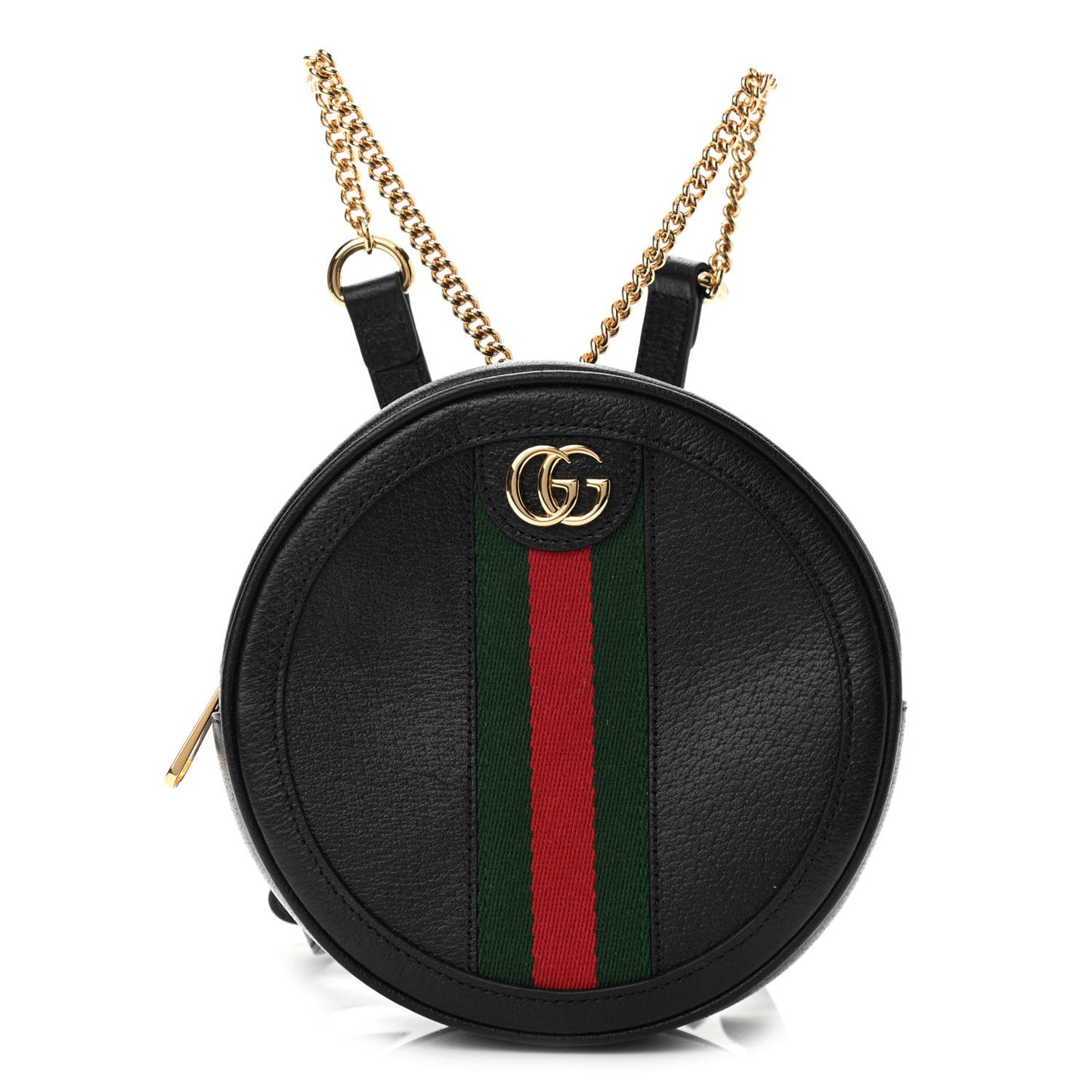 Grained Calfskin Web Mini Ophidia Round Backpack Black
