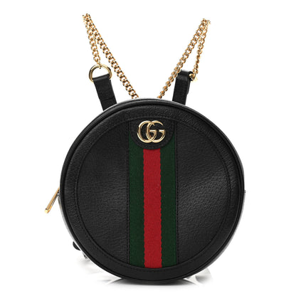 Gucci Grained Calfskin Web Mini Ophidia Round Backpack Black 1 of 11