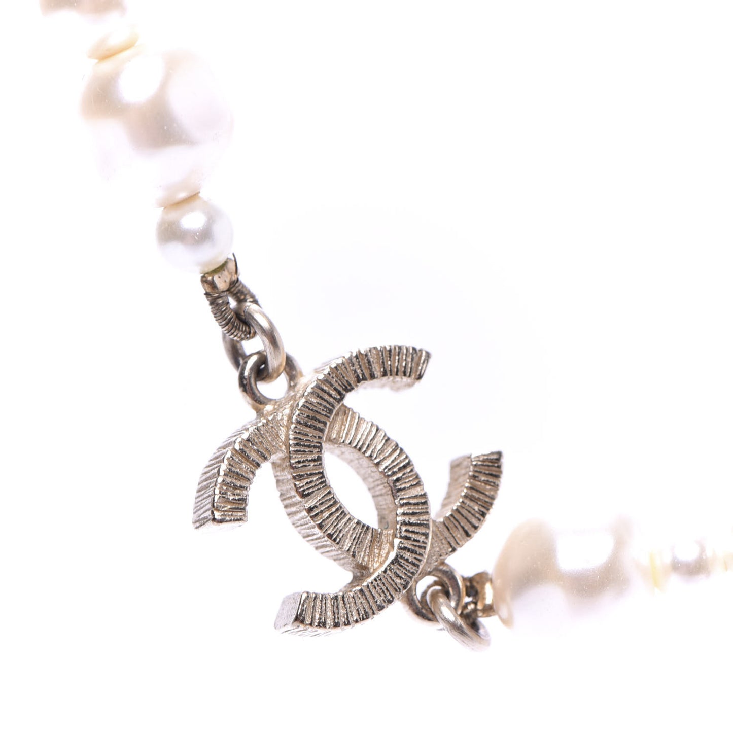 Irregular Pearl CC Long Necklace Light Gold