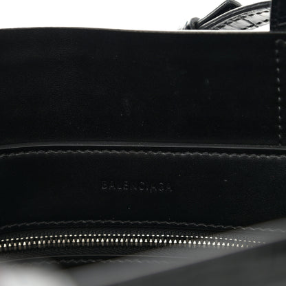 Balenciaga Shiny Calfskin Logo Crocodile Embossed XXS Everyday Tote Black 6 of 9