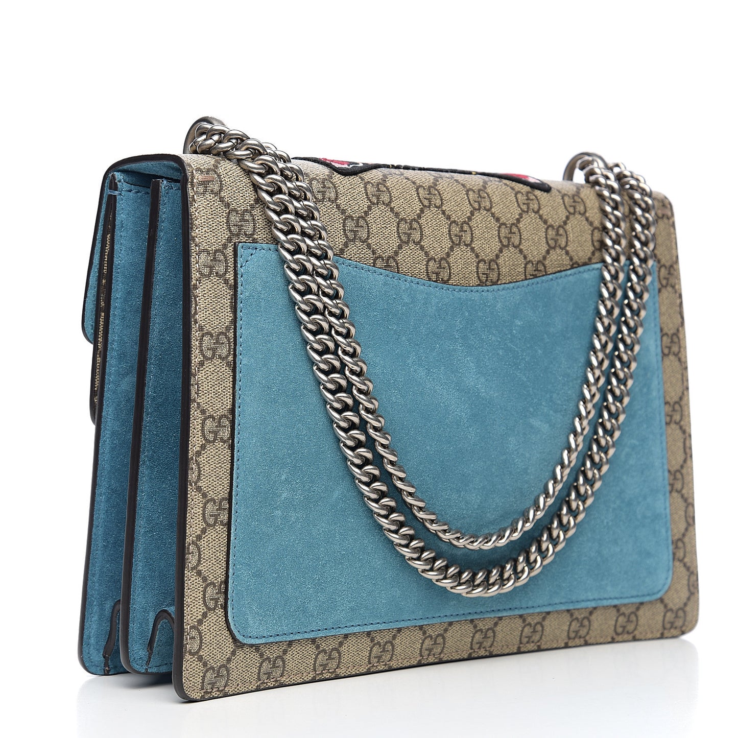 GG Supreme Monogram Angry Cat Embroidered Medium Dionysus Shoulder Bag Beige Ultramarine
