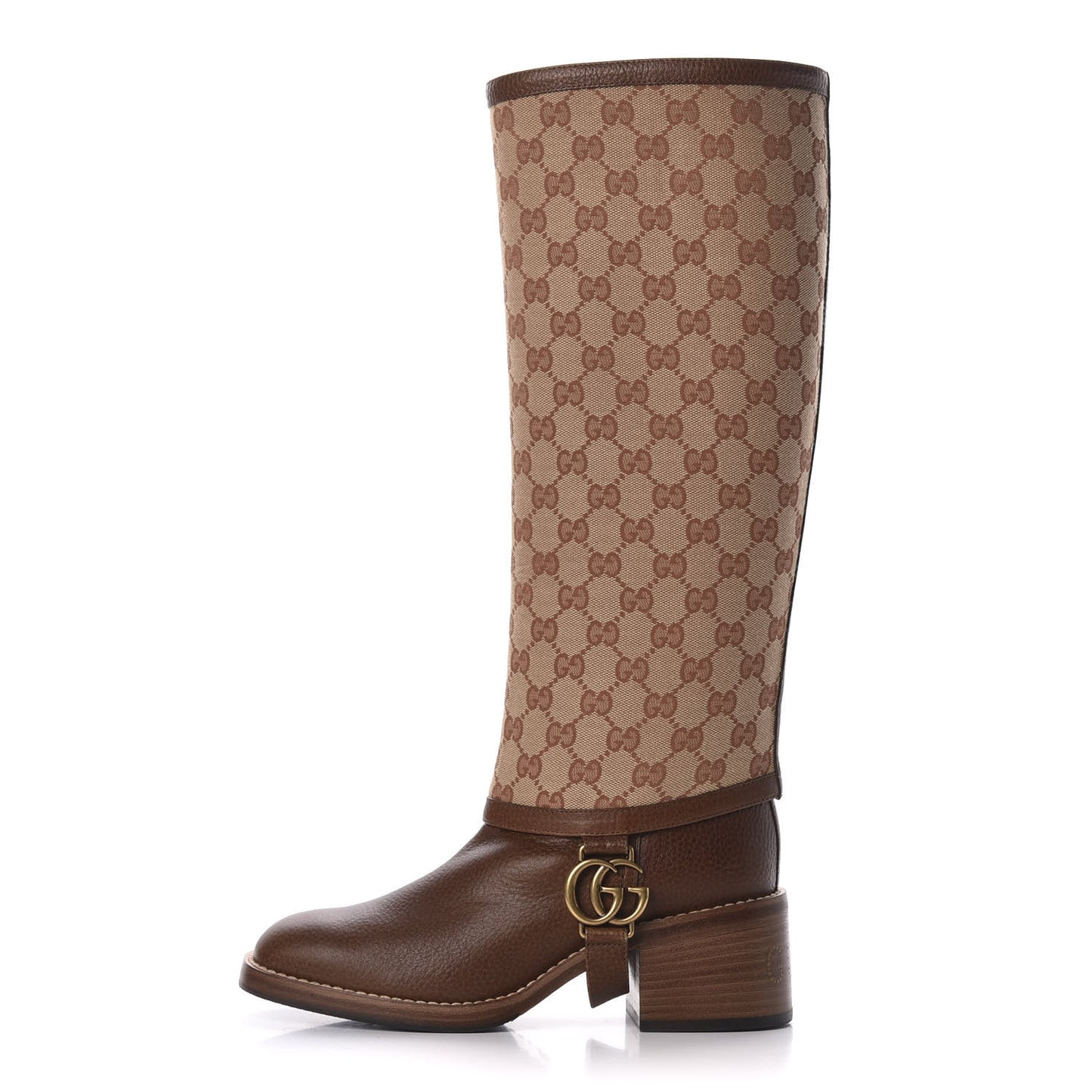 GG Monogram Calfskin Lola Tall Boots 37.5 Beige Ruggine Cuir