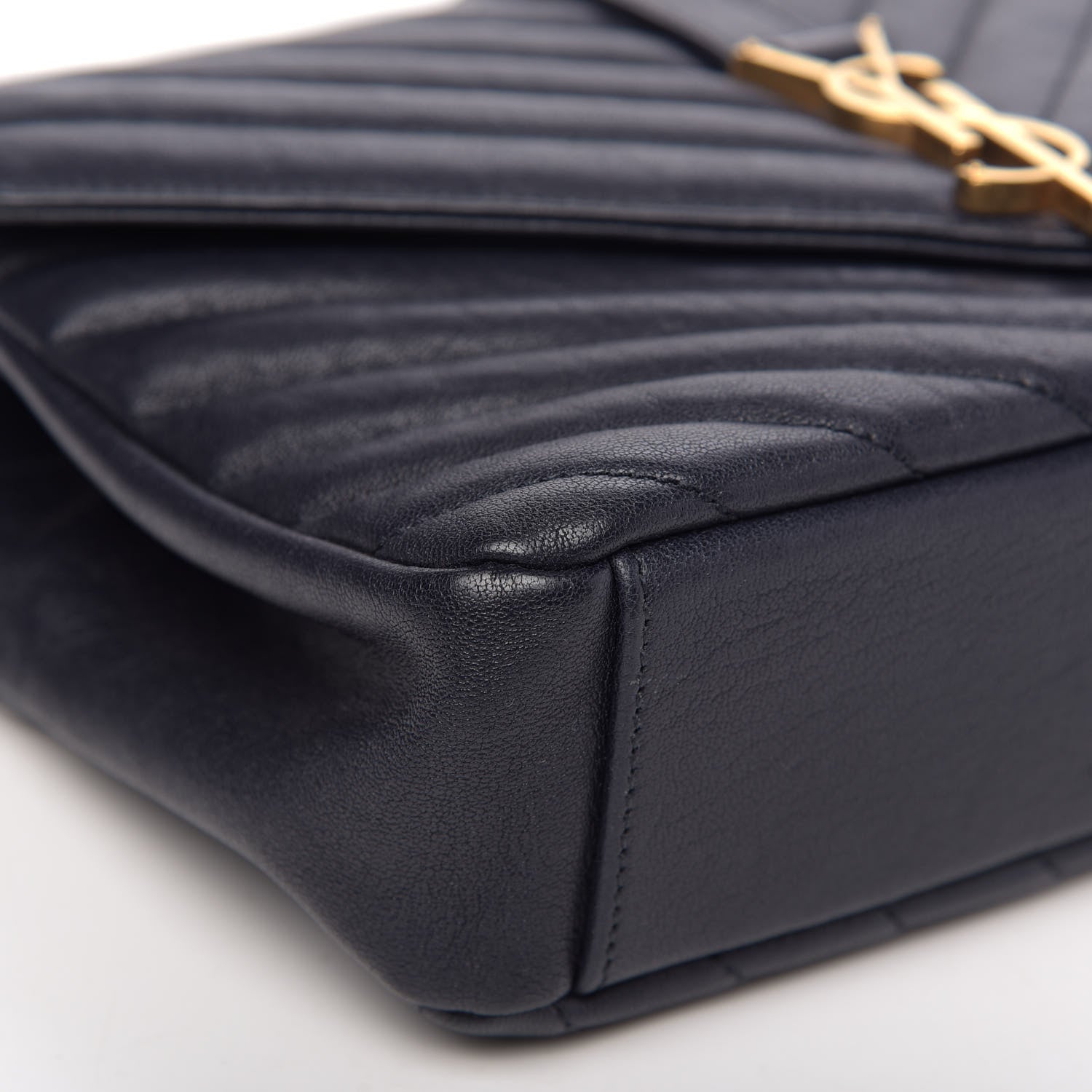 Saint Laurent Sheepskin Matelasse Chevron Monogram Medium College Bag Deep Marine 9 of 12