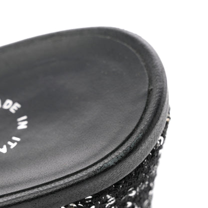 Chanel Tweed Sequin Cap Toe CC Slingback Pumps 38 Black White Silver 13 of 14