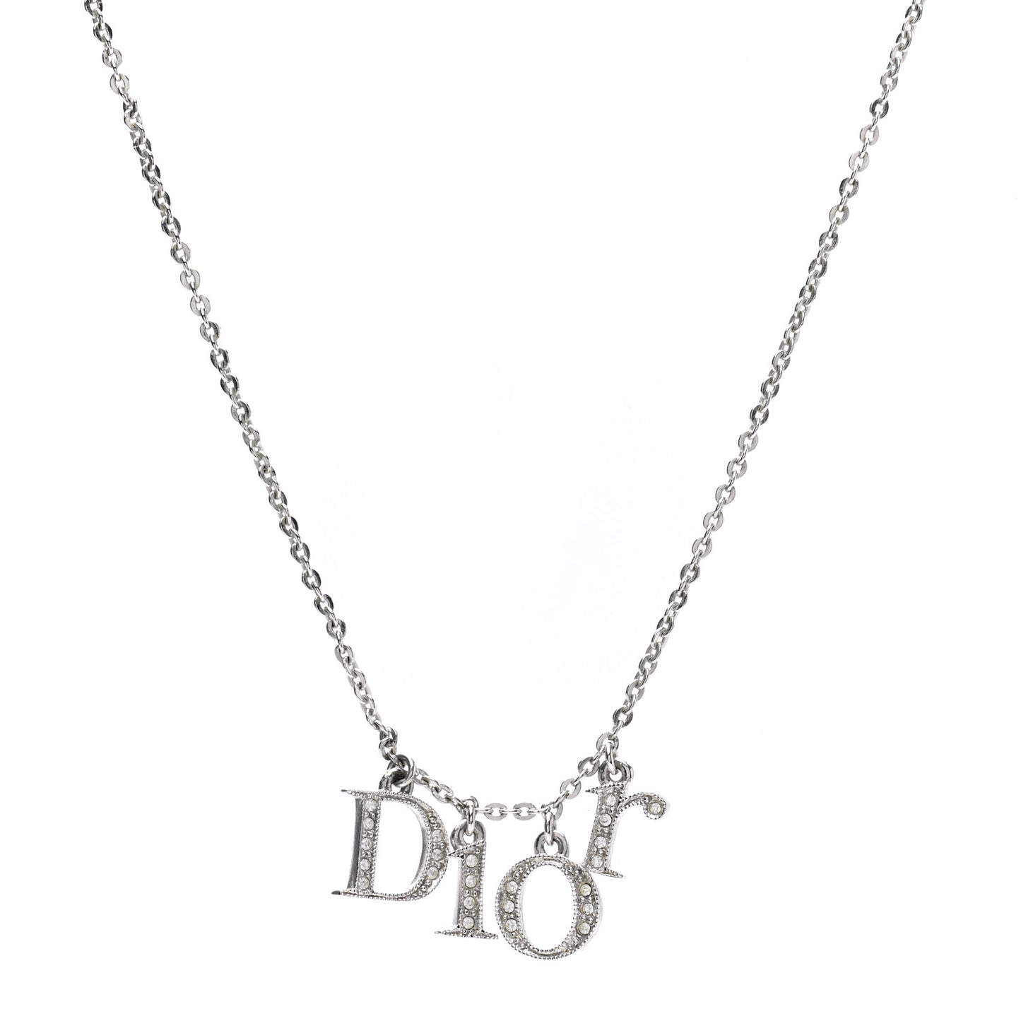 Crystal Metal Logo Necklace Silver