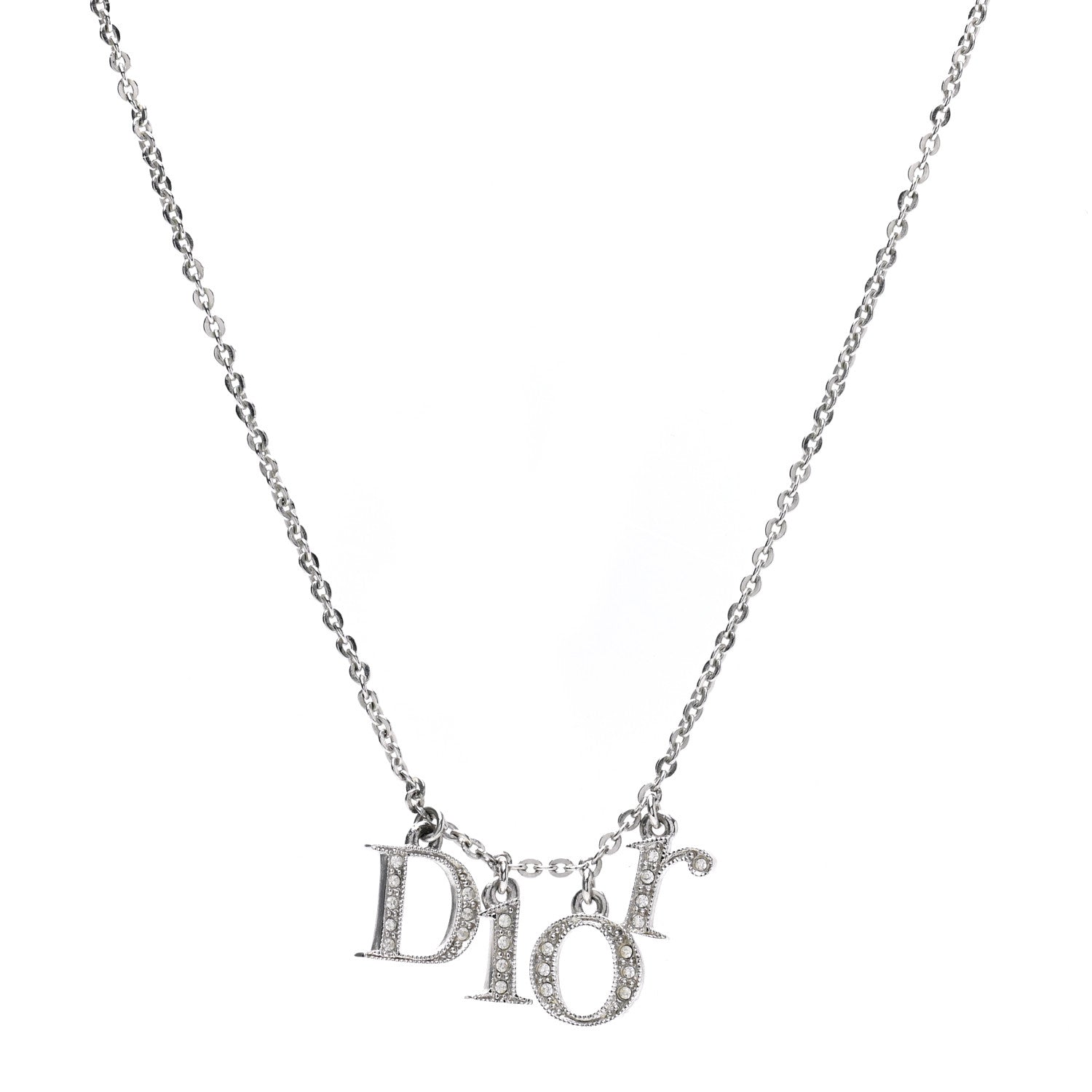 Christian Dior Crystal Metal Logo Necklace Silver 1 of 5